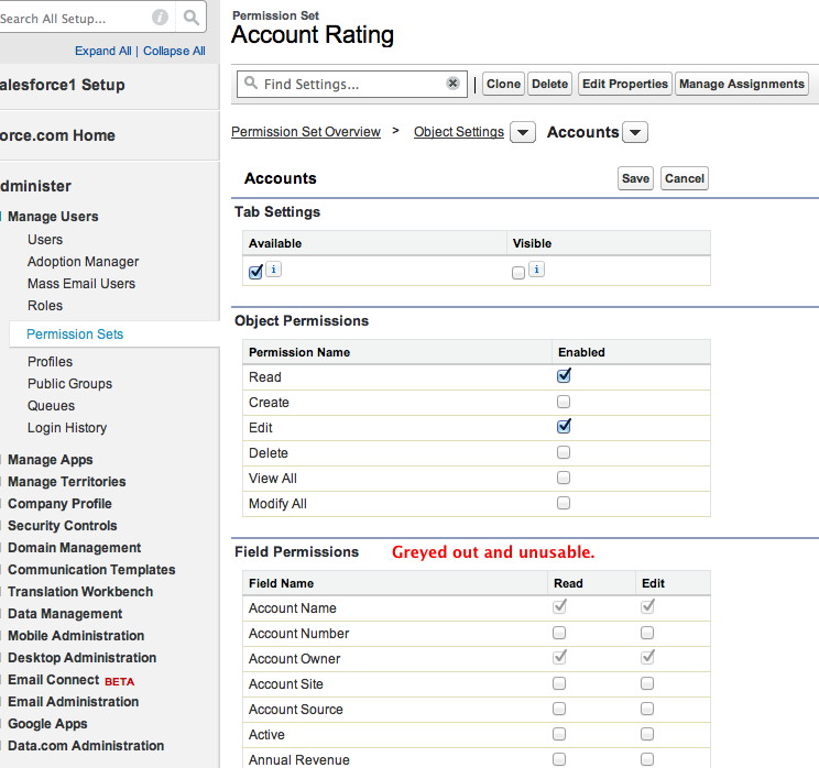 Account Rating Permission Set screenshot