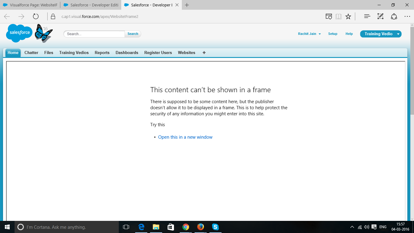Iframe implementation in visualforce page