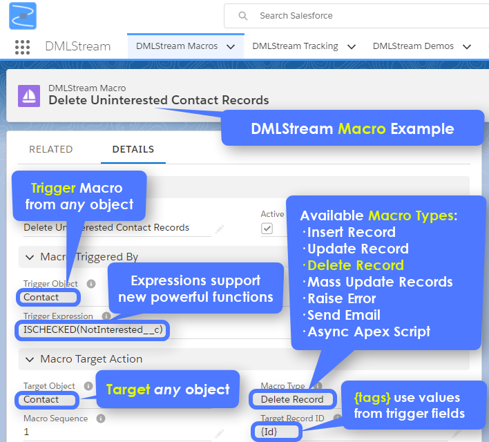 DMLStream Example - Delete Record Macro