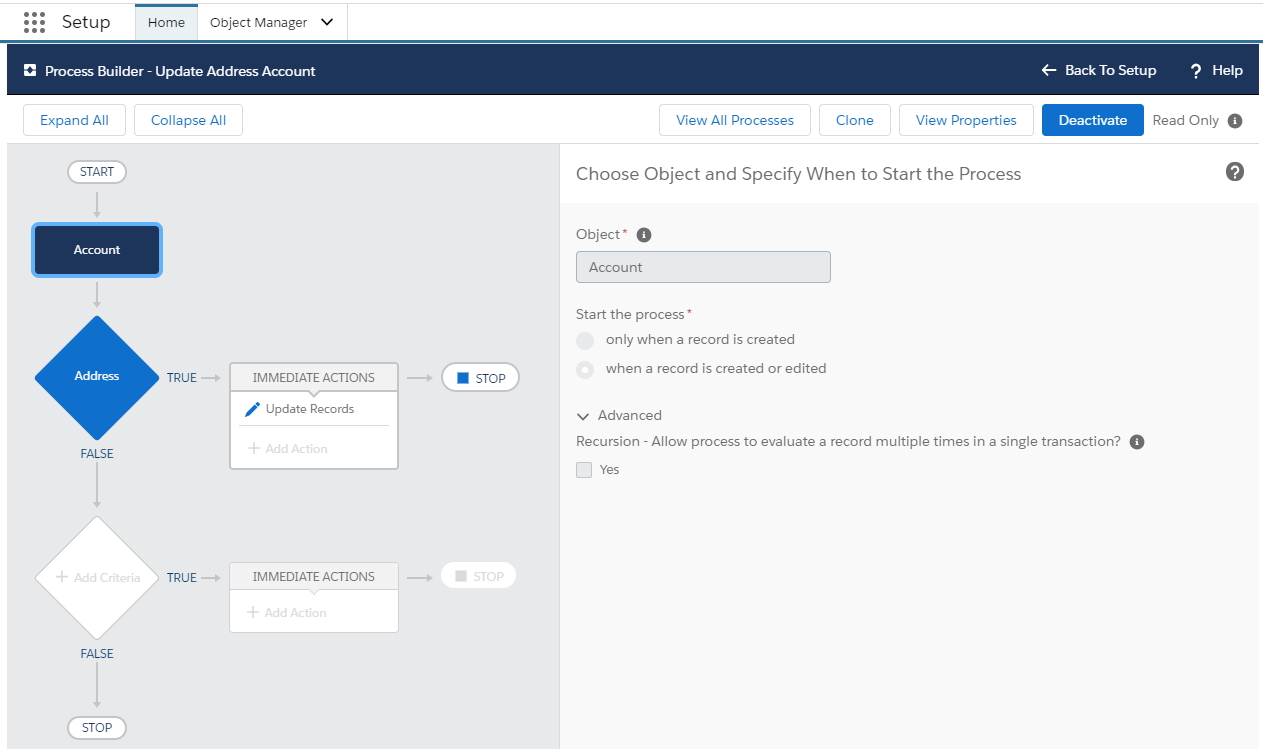 Choose Object and Specify When to Start the Process