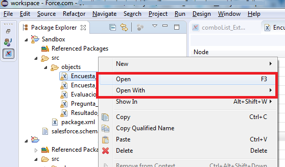 Open custom object in Eclipse