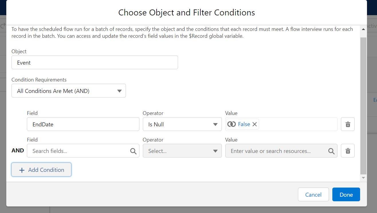 According to that 2 conditions , which fields do I need to select
