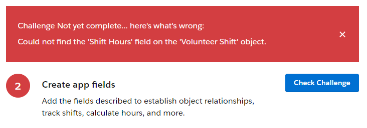 Could not find the 'Shift Hours' field on the 'Volunteer Shift' object.