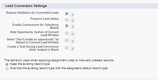 Goto Lead Settings -> Edit  -> Select Keep the existing record type