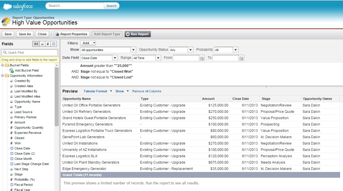 Screen shot of report for Using the Report Builder challenge