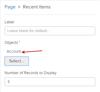 The account object is already selected when you add the recent items related list